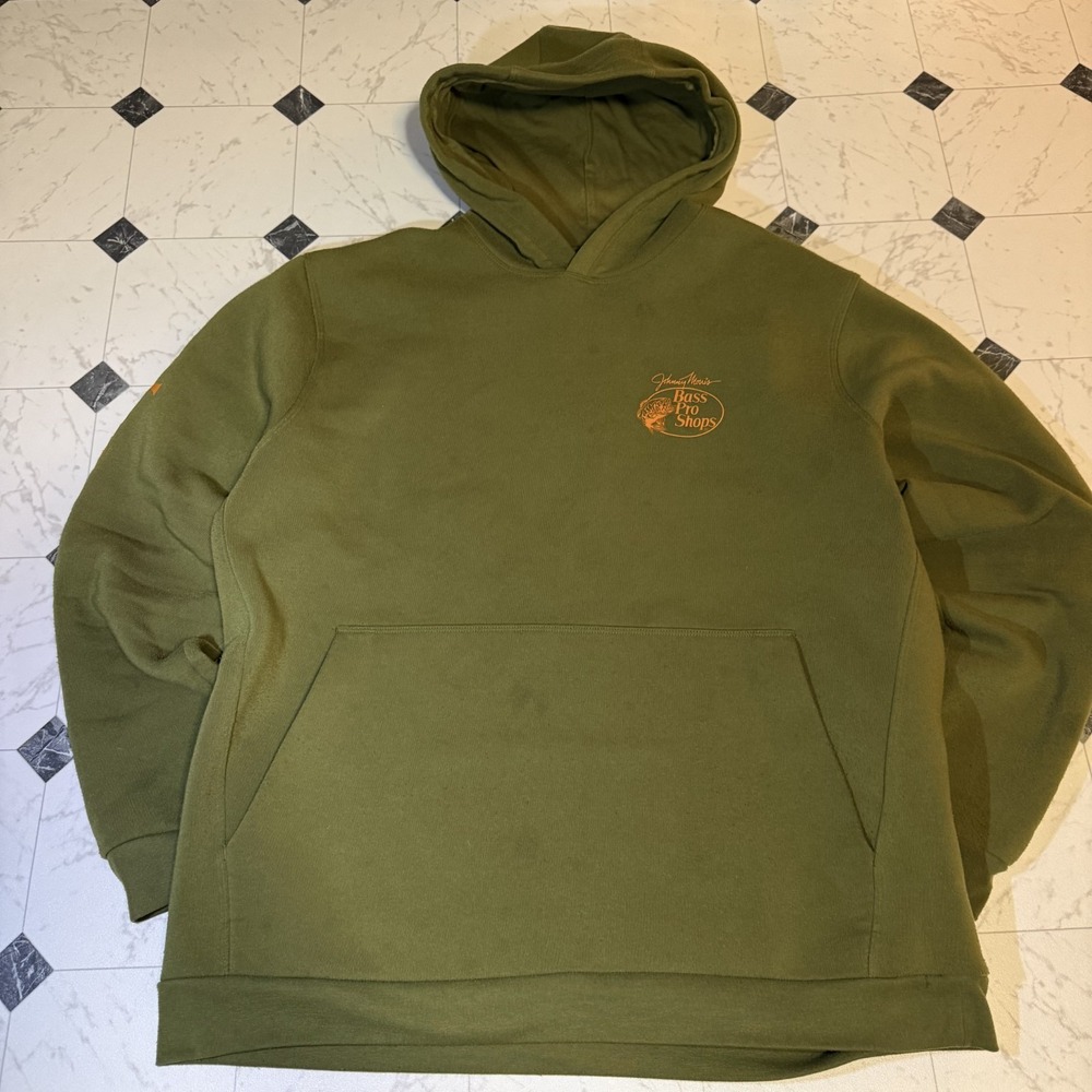 Bass‎ Pro Shops Hoodie XL Olive Green Johnny Morris Logo Pullover Sweatshirt